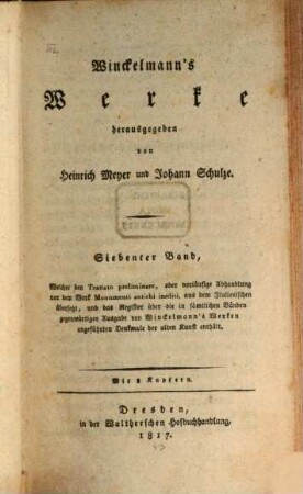 Winckelmann's Werke, 7. Trattato preliminare oder Vorläufige Abhandlung von dem Werk: Monumenti antichi inediti