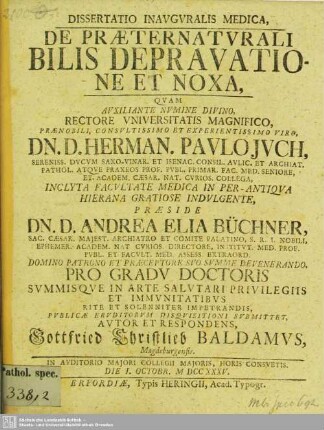 Dissertatio Inauguralis Medica, De Praeternaturali Bilis Depravatione Et Noxa