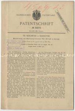 Patentschrift einer Neuerung an Ballenpressen dür Stroh u. dgl. , Patent-Nr. 34970