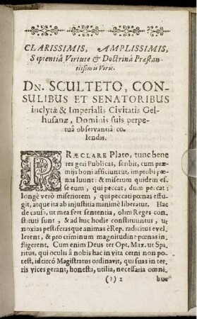 Clarissimis, Amplissimis [...] Dn. Schulteto, Consulibus Et Senatoribus [...]