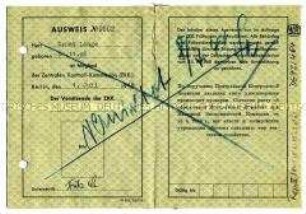 Ausweis der Zentralen Kontroll-Kommission für Ernst Lange (russisch und deutsch)