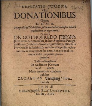 Disputatio Iuridica De Donationibus