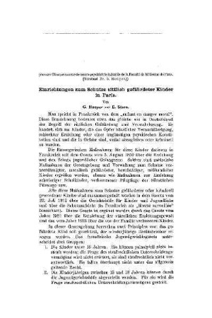 Einrichtungen zum Schutze sittlich gefährdeter Kinder in Paris