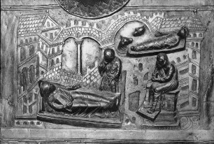 Hildesheim, Dom St. Maria, Bronzetür, sog. Bernwardstür, rechter Flügel, 7. Feld v. o., Geburt Christi
