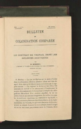 Le Contrat De Travail Dans Les Colonies Asiatiques.