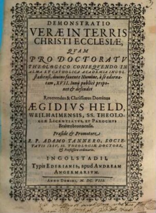 Demonstratio Verae In Terris Christi Ecclesiae