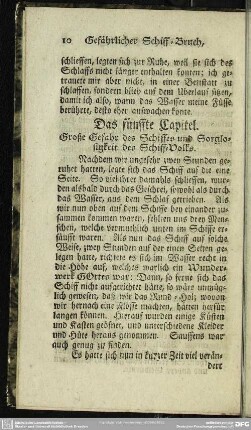 Das fünffte Capitel. Große Gefahr des Schiffes und Sorglosigkeit des Schiff-Volks