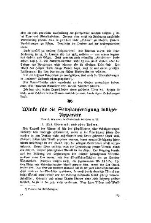 Winke für die Selbstanfertigung billiger Apparate