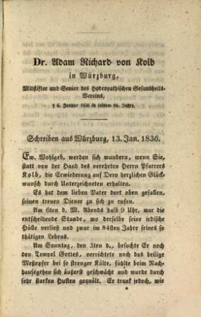 Die allerneuesten Wasserkuren : eine Quartalschrift, welche das Neueste aus der Wasserheilkunde und Nachrichten von ihren Fortschritten im In- und Auslande liefert ; eine Heilschrift für jedermann. 17 = N.F., H. 5. [1836]