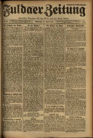 Erste Ausgabe vom Mittwoch, den 23. April 1924.