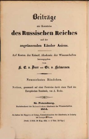 Beiträge zur Kenntnis des Russischen Reiches und der angrenzenden Länder Asiens, 19. 1854