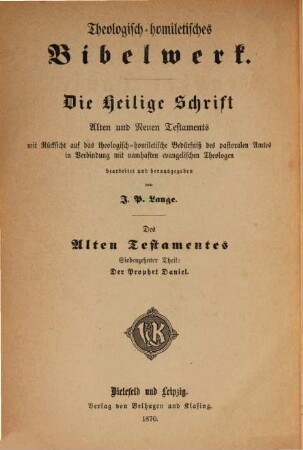 Der Prophet Daniel : theologisch-homiletisch bearbeitet