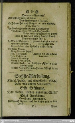 Sechste Abtheilung. Königl. Pohln. und Churfürstl.Sächs. Hohe und andere Officianten