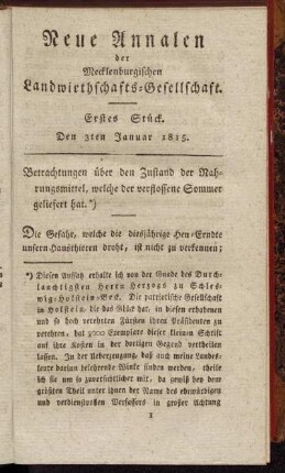 Erstes Stück. Den 3ten Januar 1815.