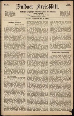 Erste Ausgabe vom Samstag, den 16. März 1878.