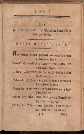 Die fünfte Elegie des ersten Buchs aus dem Ovid von der Liebe.