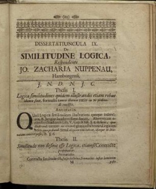 Dissertatiuncula IX. De Similitudine Logica