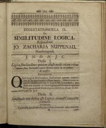 Dissertatiuncula IX. De Similitudine Logica