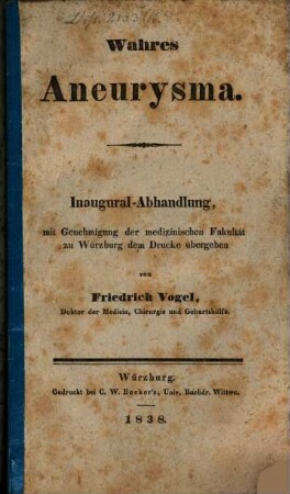 Wahres Aneurysma : Inaug.-Abh.
