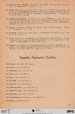 Teppiche, Tapisserie, Textilien (Nr. 389 - 412)
