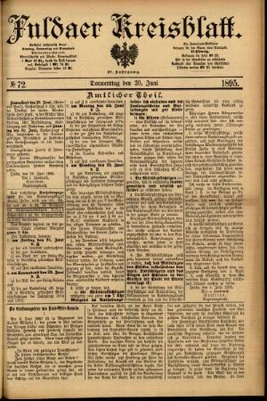 Erste Ausgabe vom Donnerstag, den 20. Juni 1895.