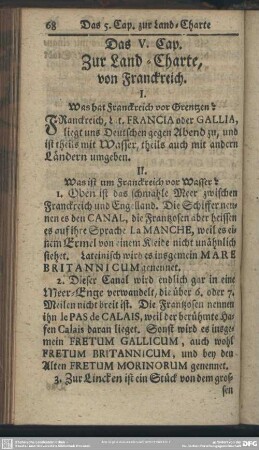 Das V. Cap. Zur Land-Charte von Franckreich