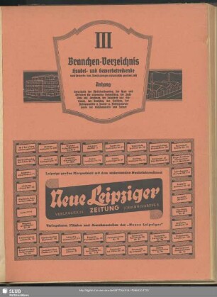 III. Berufsklassen und Gewerbebetriebe : III. Branchen-Verzeichnis