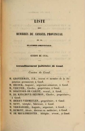 Procès-verbaux des séances du Conseil Provincial de la Flandre Orientale, 1856