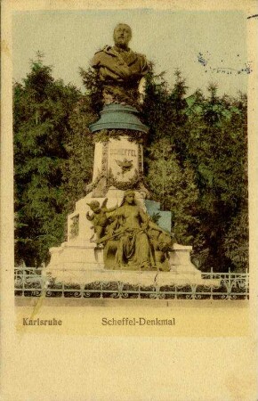 Postkartenalbum August Schweinfurth mit Karlsruher Motiven. "Karlsruhe - Scheffel-Denkmal"