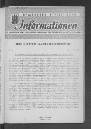 Der Fremdenverkehr in der Freien und Hansestadt Hamburg im Kalenderjahr 1953 : Nr. 2