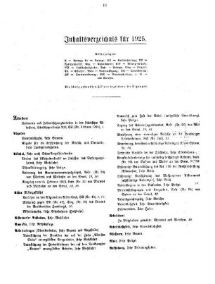 Inhaltsverzeichnis für 1925