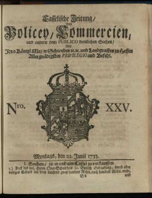 Nro. XXV, Montags, den 22. Junii 1733