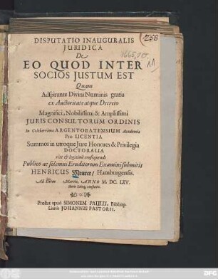 Disputatio Inauguralis Iuridica De Eo Quod Inter Socios Iustum Est
