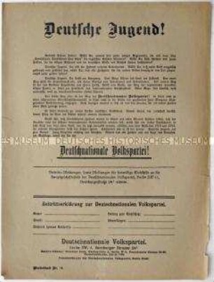 Aufruf an Jugendliche zum Eintritt in die Deutschnationale Volkspartei