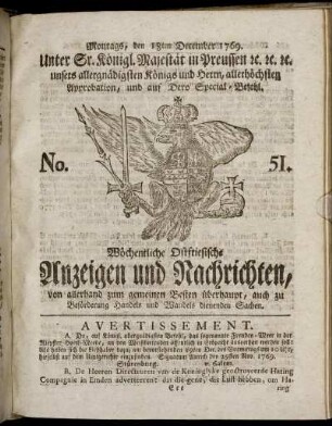 No. 51. Montags, den 18ten December 1769.
