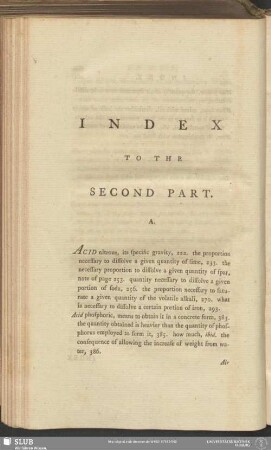 Index To The Second Part
