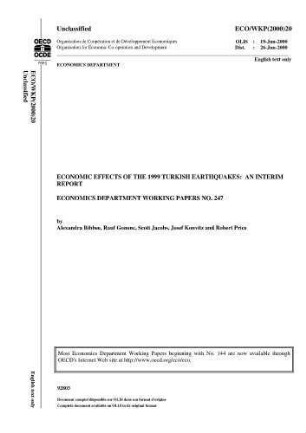Economic Effects of the 1999 Turkish Earthquakes : An Interim Report
