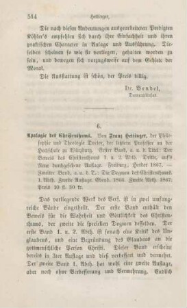 514-532 [Rezension] Hettinger, Franz, Apologie des Christenthums