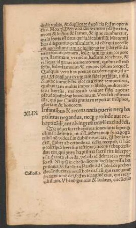 XLIX [i.e. L] Infantibus & recens natis pueris neque baptismus negandus ...