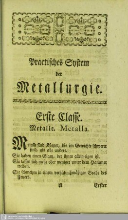 Erste Classe. Metalle. Metalla