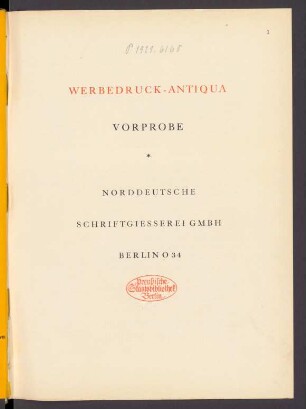 Werbedruck-Antiqua : Vorprobe [der Schriftprobe]