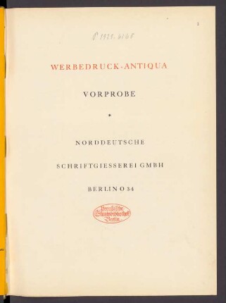 Werbedruck-Antiqua : Vorprobe [der Schriftprobe]