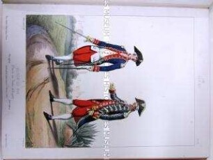Uniformdarstellung, Offiziere in kleiner bzw. in großer Uniform der Torwache der Königlichen Leibgarde, Königreich Frankreich, 1786. Tafel No. 238: Uniformes Française.
