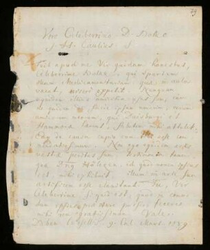 Brief von Johannes Henricus Caulius an Johann Dolaeus