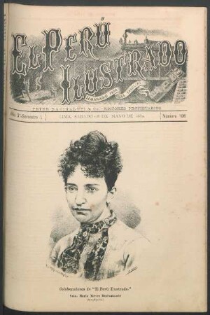 [Retrato de] Srta. María Nieves Bustamante. : (Arequipeña.) Colaboradores de "El Perú Ilustrado."