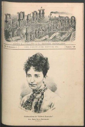 [Retrato de] Srta. María Nieves Bustamante. : (Arequipeña.) Colaboradores de "El Perú Ilustrado."