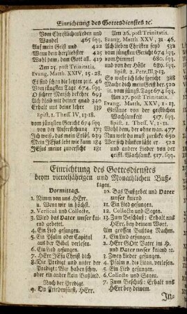Einrichtung des Gottesdienstes beym vierteljährigen und Monathlichen Bußtagen.