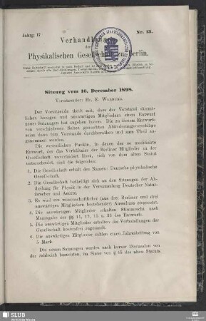 Sitzung vom 16. December 1898