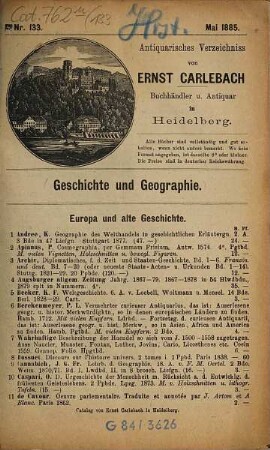 Antiquarisches Bücherverzeichnis. 133. 1885