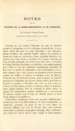 Notes sur les poissons de la Basse-Cochinchine et du Cambodge par le docteur Gilbert Tirant